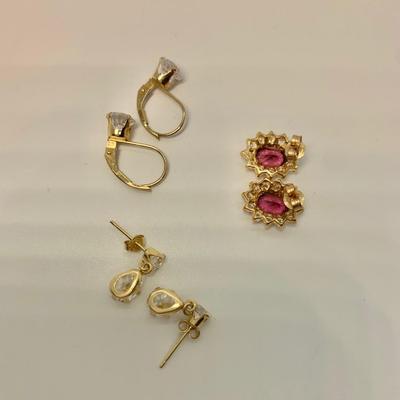 LOT 50: 14k 4.8g Pink Tourmaline & CZ Halo & 2 Pair CZ Pierced Earrings