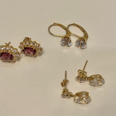 LOT 50: 14k 4.8g Pink Tourmaline & CZ Halo & 2 Pair CZ Pierced Earrings
