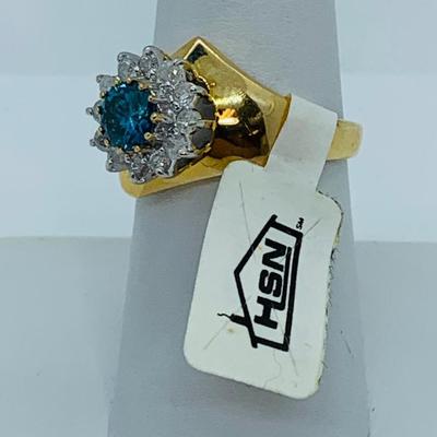 LOT 78: 14K Gold Teal Blue Montana Sapphire With Diamond Halo - Size 8 - 5.08 gtw