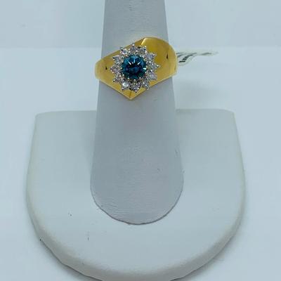 LOT 78: 14K Gold Teal Blue Montana Sapphire With Diamond Halo - Size 8 - 5.08 gtw
