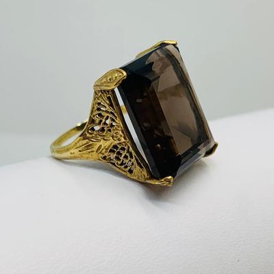 LOT 86: Brown Topaz & 14K Gold Cocktail Ring - Size 7.5 - 5.79 gtw