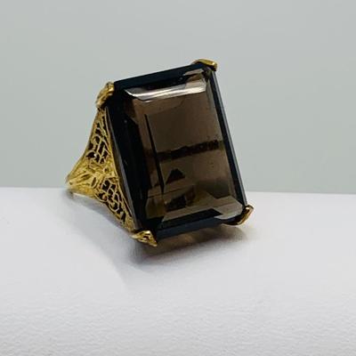 LOT 86: Brown Topaz & 14K Gold Cocktail Ring - Size 7.5 - 5.79 gtw