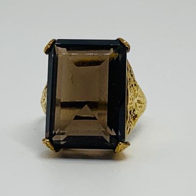 LOT 86: Brown Topaz & 14K Gold Cocktail Ring - Size 7.5 - 5.79 gtw