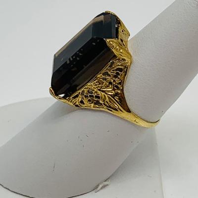LOT 86: Brown Topaz & 14K Gold Cocktail Ring - Size 7.5 - 5.79 gtw