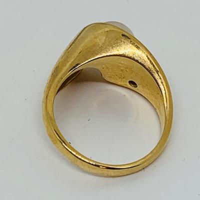 LOT 91: Cultured Pearl w/ Diamond Chips 14K Gold Size 6 Ring - 5.6 gtw