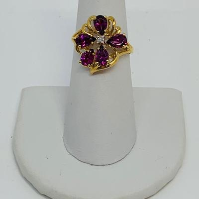 LOT 96: 14K Gold and Pink/Purple Sapphire w/ Diamond Chips Ring - Size 7 - 3.58 gtw