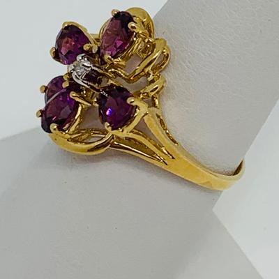 LOT 96: 14K Gold and Pink/Purple Sapphire w/ Diamond Chips Ring - Size 7 - 3.58 gtw