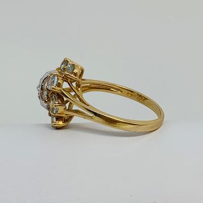 LOT 102: Aquamarine Size 7 Cluster Ring - 14K Gold  - 3.49 gtw