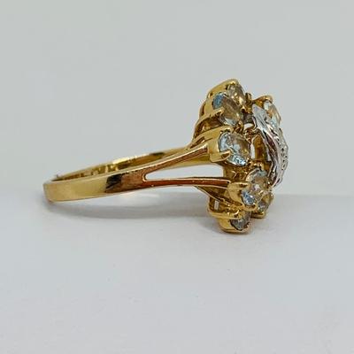 LOT 102: Aquamarine Size 7 Cluster Ring - 14K Gold  - 3.49 gtw