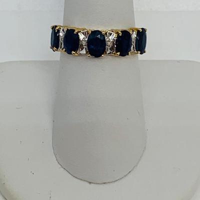 LOT 104: 14K Gold Ring - Blue Sapphire w/ Diamond Accents - Size 8 - 3 gtw