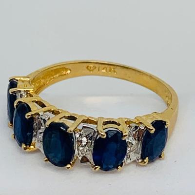 LOT 104: 14K Gold Ring - Blue Sapphire w/ Diamond Accents - Size 8 - 3 gtw
