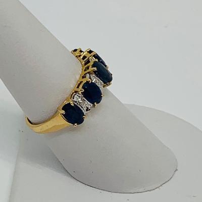 LOT 104: 14K Gold Ring - Blue Sapphire w/ Diamond Accents - Size 8 - 3 gtw