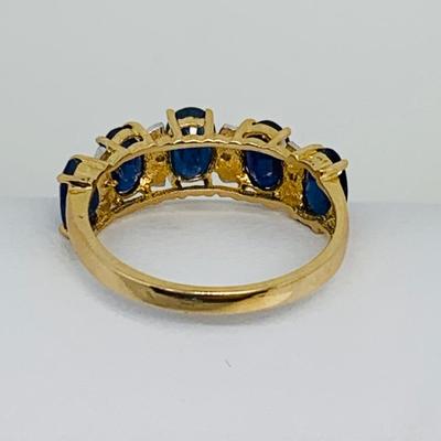 LOT 104: 14K Gold Ring - Blue Sapphire w/ Diamond Accents - Size 8 - 3 gtw