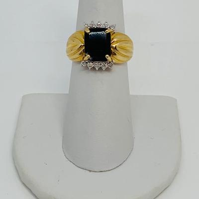 LOT 107: Black Onyx & Diamonds 14K Gold Size 7 Ring - 5 gtw
