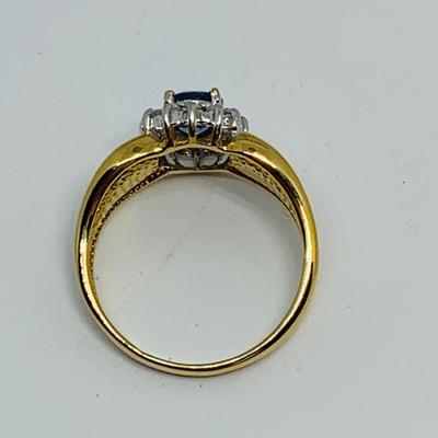 LOT 108: 14K Gold Tanzanite w/ Diamond Halo Size 7.5 Ring - 3.5 gtw