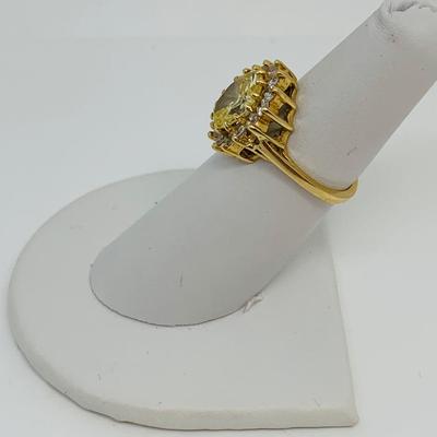 LOT 109: 14K Gold  Lemon Citrine with CZ halo  Size 6 Ring - 5 gtw