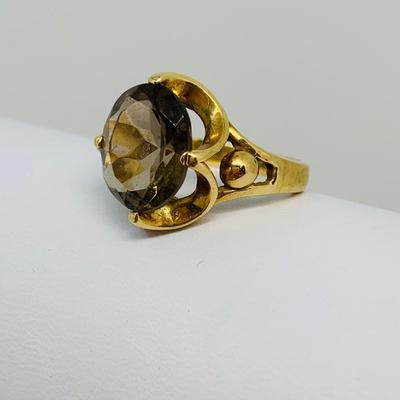 LOT 113: Smoky Topaz 14K Gold Ring -Size 8 - 4.86 gtw