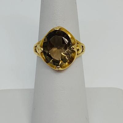 LOT 113: Smoky Topaz 14K Gold Ring -Size 8 - 4.86 gtw