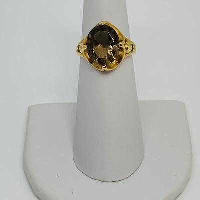 LOT 113: Smoky Topaz 14K Gold Ring -Size 8 - 4.86 gtw