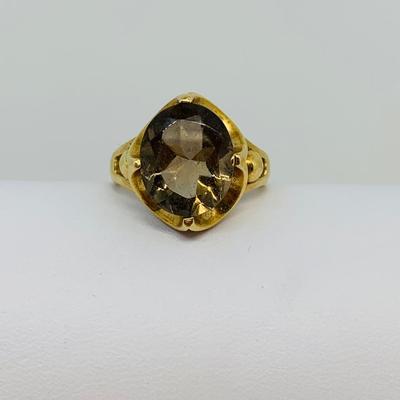 LOT 113: Smoky Topaz 14K Gold Ring -Size 8 - 4.86 gtw