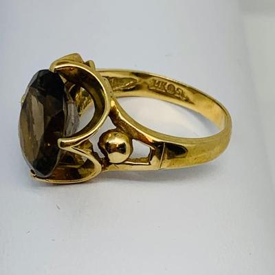 LOT 113: Smoky Topaz 14K Gold Ring -Size 8 - 4.86 gtw