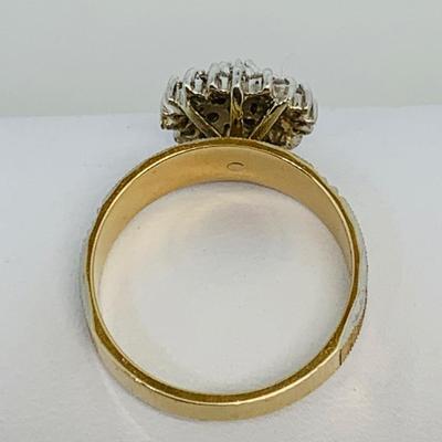 LOT 115: - 4.23g tw 10K EV 21 Diamond Cluster Ring -  two tone band - Size 7