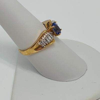 LOT 121: Tanzanite & Diamond Size 8 14K Gold Ring - 4.35 gtw