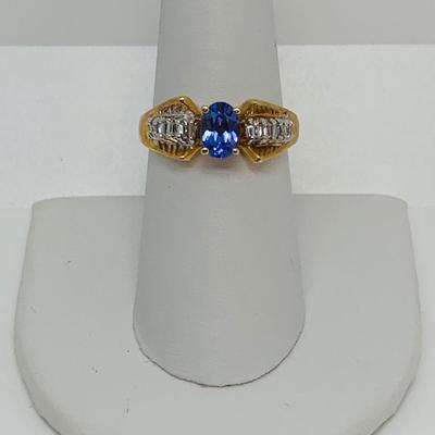 LOT 121: Tanzanite & Diamond Size 8 14K Gold Ring - 4.35 gtw