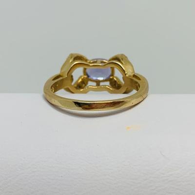 LOT 124: Tanzanite and Diamonds 14K Gold Ring - Size 7.5 - 3.94 gtw