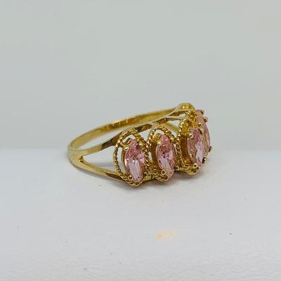 LOT 126: Marquis Cut Pink Sapphire Cluster Ring 10K Gold - Size 7 - 2.62 gtw