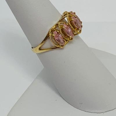 LOT 126: Marquis Cut Pink Sapphire Cluster Ring 10K Gold - Size 7 - 2.62 gtw
