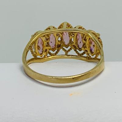 LOT 126: Marquis Cut Pink Sapphire Cluster Ring 10K Gold - Size 7 - 2.62 gtw