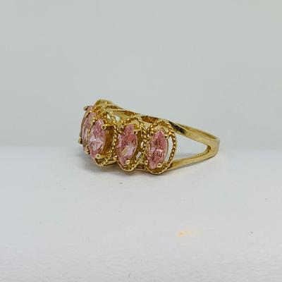 LOT 126: Marquis Cut Pink Sapphire Cluster Ring 10K Gold - Size 7 - 2.62 gtw