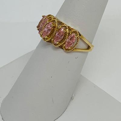 LOT 126: Marquis Cut Pink Sapphire Cluster Ring 10K Gold - Size 7 - 2.62 gtw