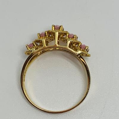 LOT 126: Marquis Cut Pink Sapphire Cluster Ring 10K Gold - Size 7 - 2.62 gtw