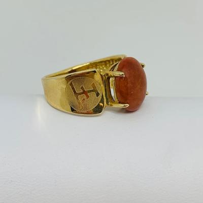 LOT 130: Orange Jade 10K Gold Ring - Size 8.5 - 5.31 gtw