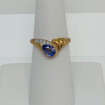 LOT 131:  14K Gold Tanzanite and Diamond Chip Size 7 Ring - 2.51 gtw