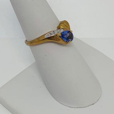LOT 131:  14K Gold Tanzanite and Diamond Chip Size 7 Ring - 2.51 gtw