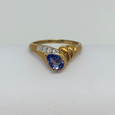 LOT 131:  14K Gold Tanzanite and Diamond Chip Size 7 Ring - 2.51 gtw