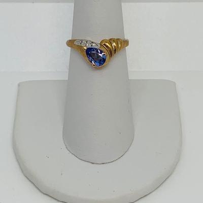 LOT 131:  14K Gold Tanzanite and Diamond Chip Size 7 Ring - 2.51 gtw