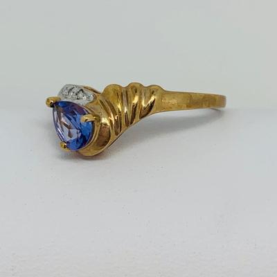 LOT 131:  14K Gold Tanzanite and Diamond Chip Size 7 Ring - 2.51 gtw