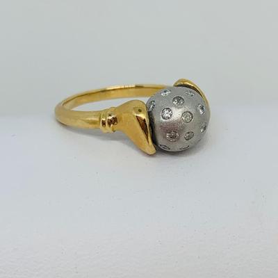 LOT  133: 18K Gold Grey Rolling Ball with Diamonds Ring - Size 6 - 4.62 gtw