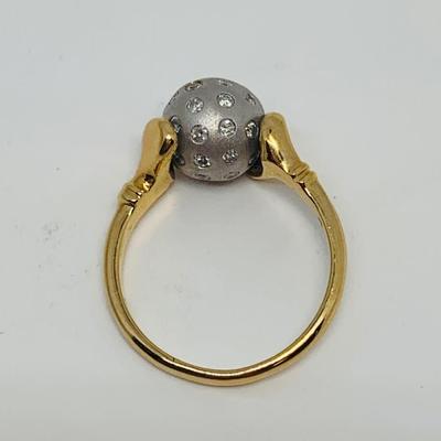 LOT  133: 18K Gold Grey Rolling Ball with Diamonds Ring - Size 6 - 4.62 gtw