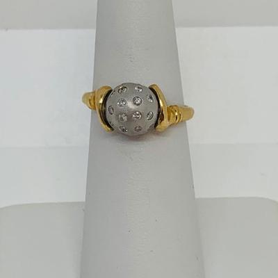 LOT  133: 18K Gold Grey Rolling Ball with Diamonds Ring - Size 6 - 4.62 gtw