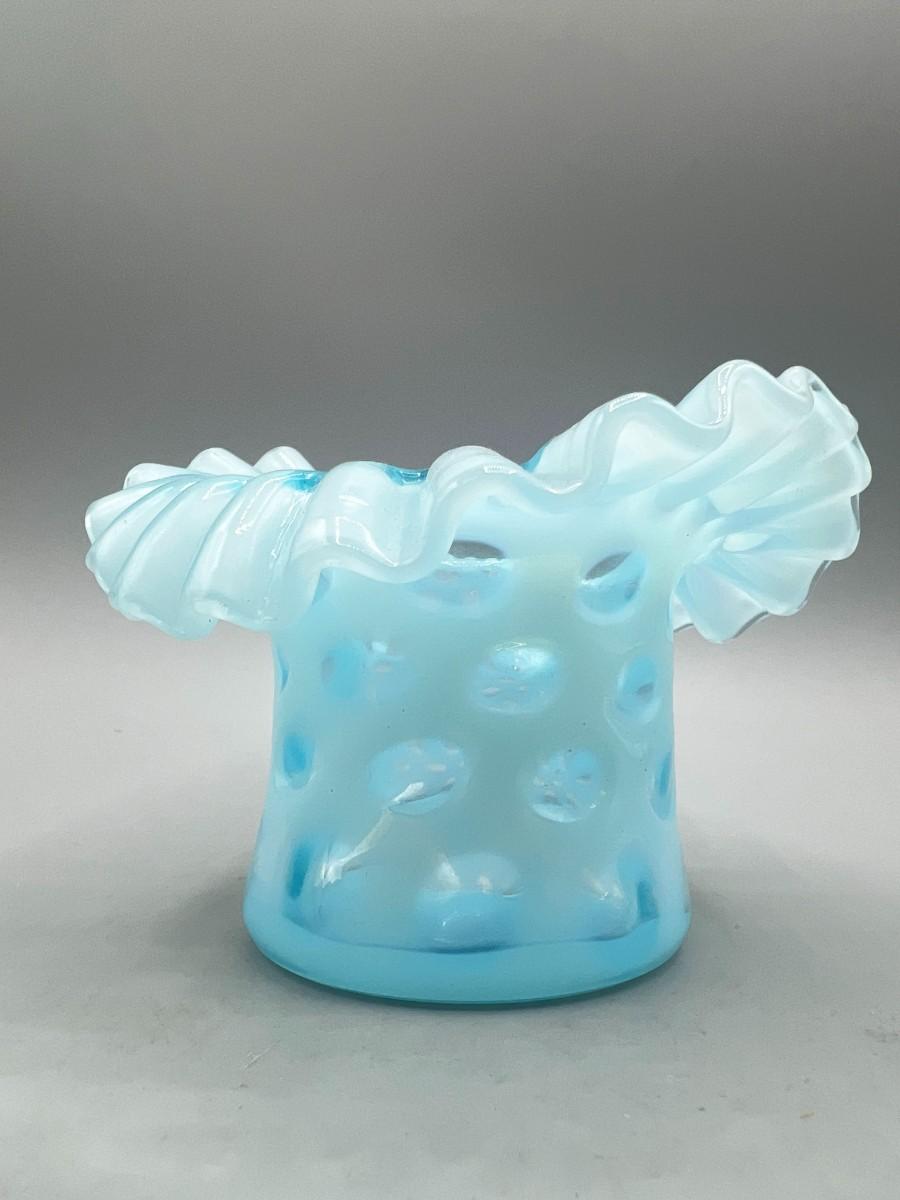 Vintage Fenton Blue Opalescent Art Glass Coin Dot Hat Vase ...