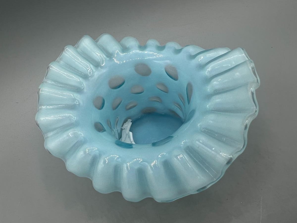 Vintage Fenton Blue Opalescent Art Glass Coin Dot Hat Vase ...