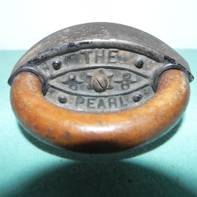 VINTAGE WOODEN MUSIC BOX AND CAST IRON CLOTHES IRON