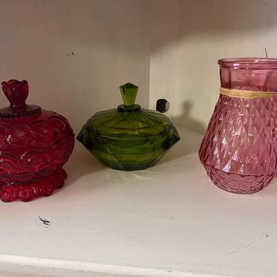 green and red glass candy dish