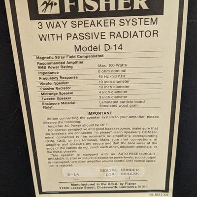 Fisher Radiator Fisher 3 Way Speaker System with Passive Radiator D-14 | EstateSales.org