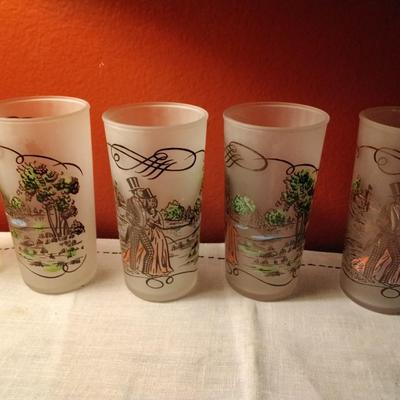 Vintage 1950s Currier & Ives Frosted Tall Tumbler Glass set of 6
